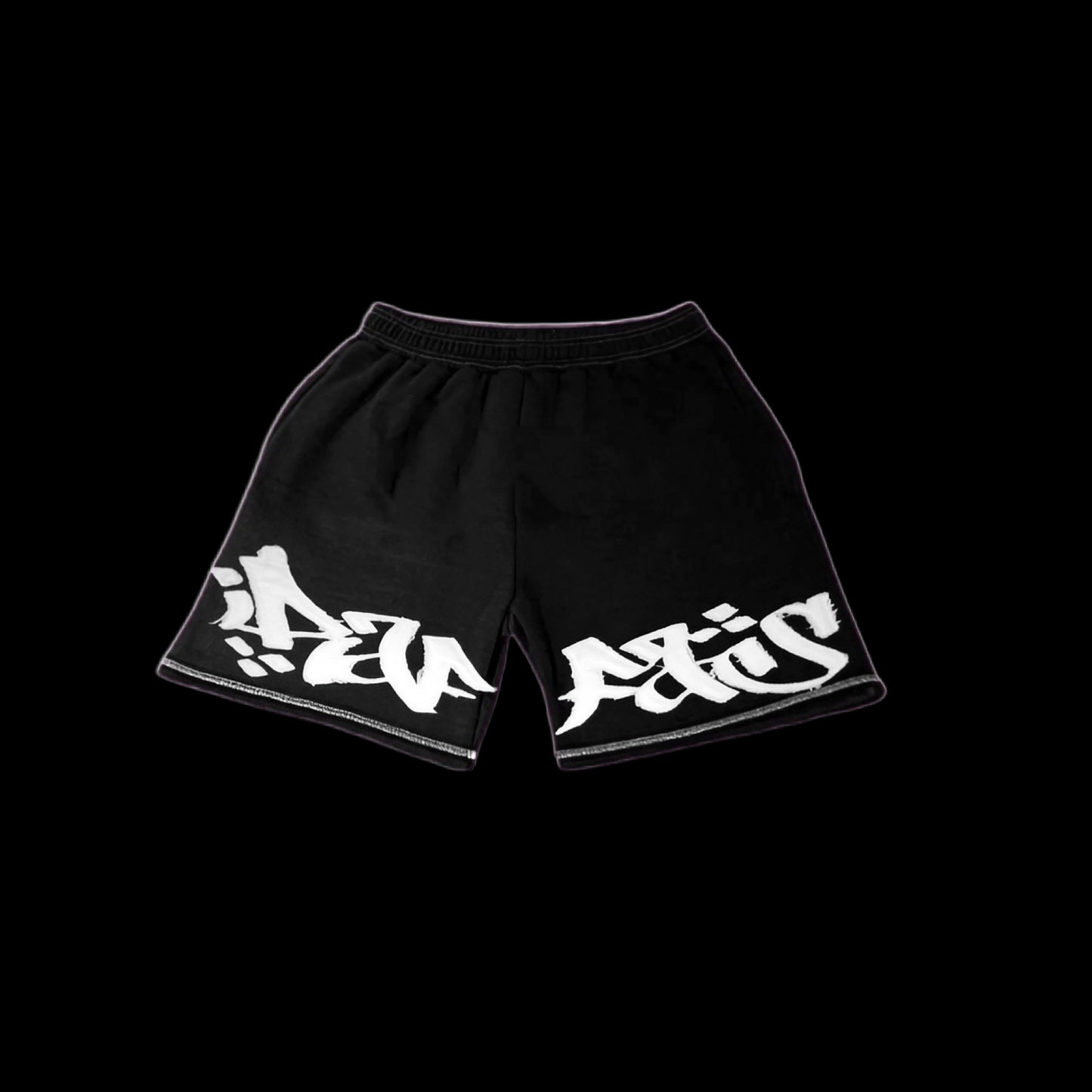 [black] heavyweight ‘arabic’ shorts.